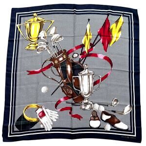 NWT Chelsea & Cambell golf theme silk scarf large 34" square navy blue & white